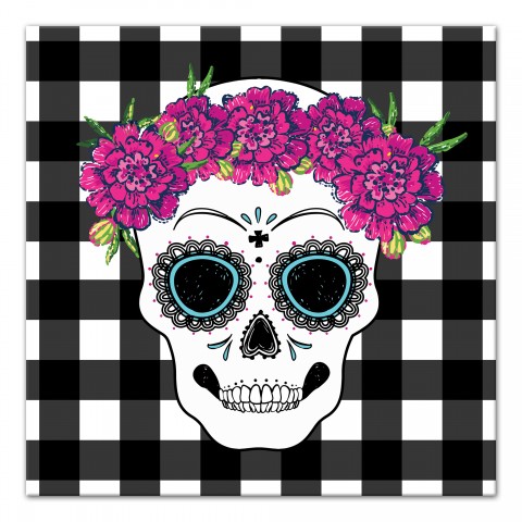 Sugar Skull Buffalo Check 16x16 Canvas Wall Art