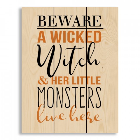 A Wicked Witch and Her Monsters 10.5x14 Pallet Wood Art