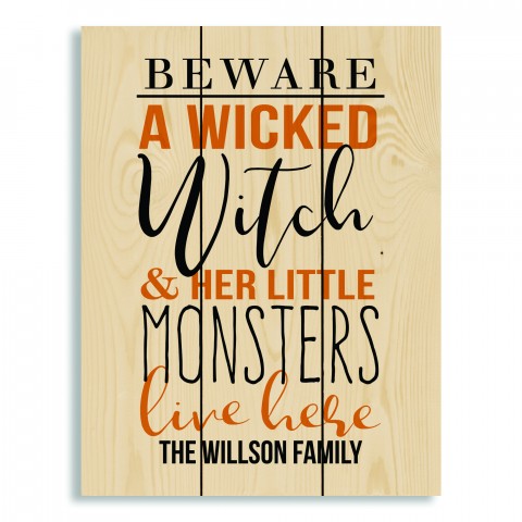 A Wicked Witch and Her Monsters 10.5x14 Personalized Pallet Wood Art