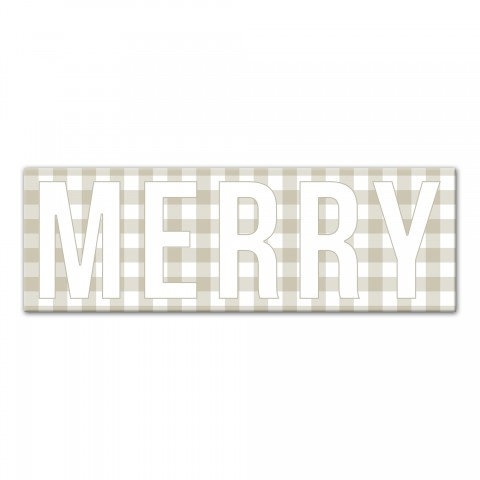 Beige Plaid Merry in White 12x36 Canvas Wall Art