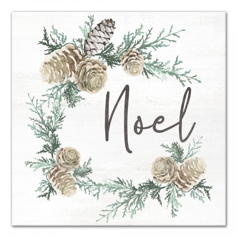 Noel Pine Cone Wreath 16x16 Canvas Wall Art
