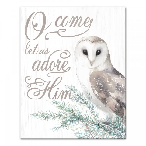 O Come Let Us Adore Him Owl 16x20 Canvas Wall Art