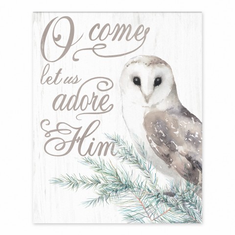 O Come Let Us Adore Him Owl 8x10 Tabletop Canvas