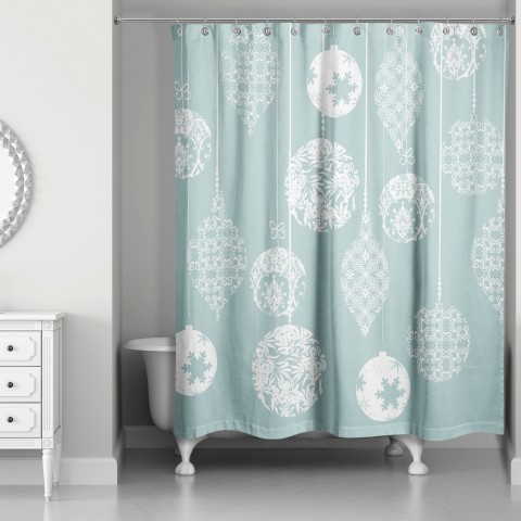 Teal and White Ornaments 71x74 Shower Curtain
