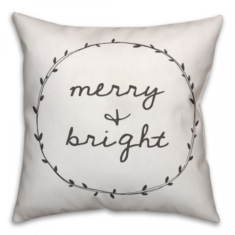 Merry and Bright in White 18x18 Spun Poly Pillow