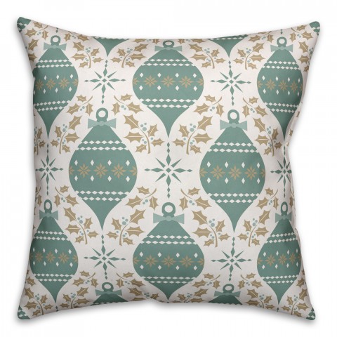 Green and White Christmas Ornaments Pattern 18x18 Spun Poly Pillow