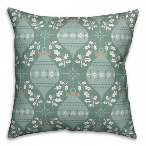 Green Christmas Ornaments Pattern 18x18 Spun Poly Pillow