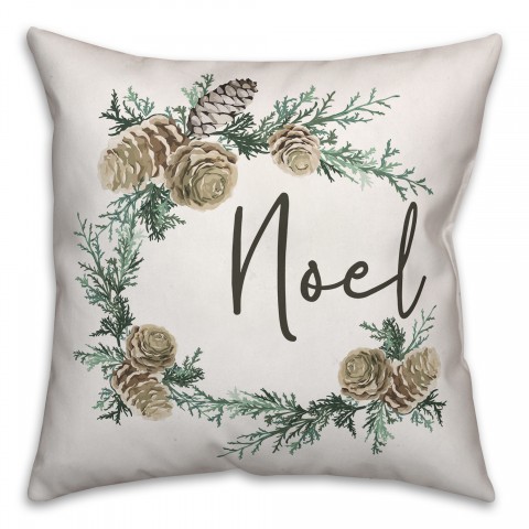 Noel Pinecone Wreath 18x18 Spun Poly Pillow