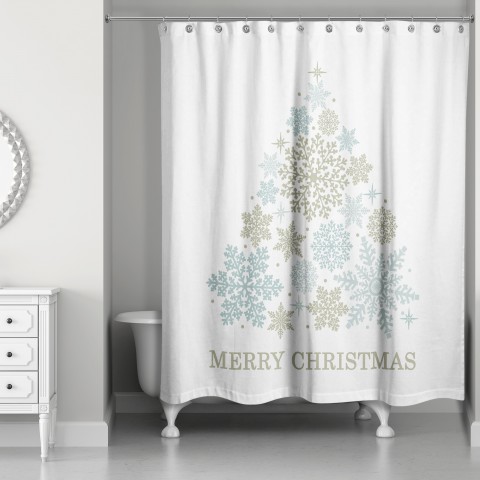 Snowflake Christmas Tree 71x74 Shower Curtain
