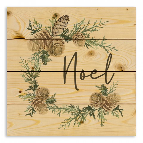 Noel Pinecone Wreath 14x14 Pallet Wood Art
