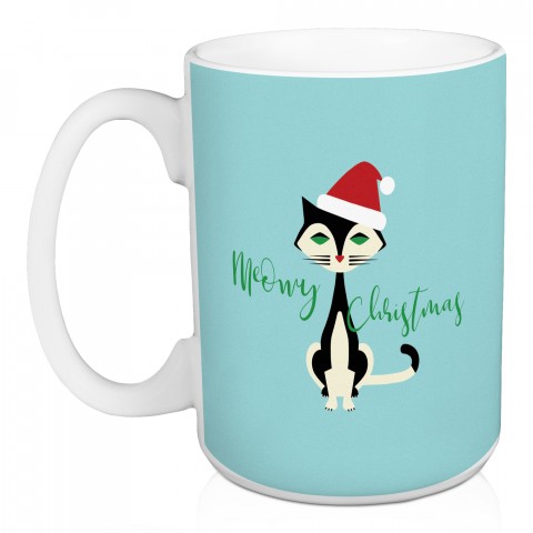 Midcentury Modern Christmas Cat 15 oz Mug