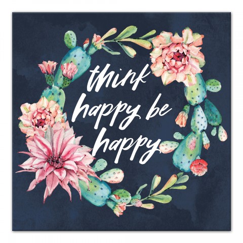 Cactus Wreath Think Happy Be Happy 16x16 Canvas Wall Art