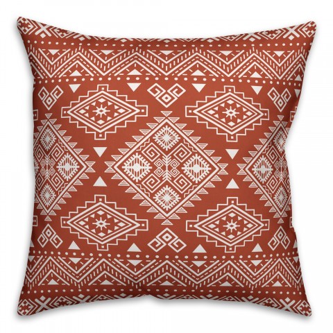 Dark Orange and White Tribal Print 18x18 Spun Poly Pillow