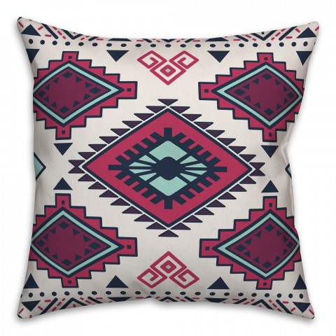Burgundy and Navy Tribal Pattern 18x18 Spun Poly Pillow
