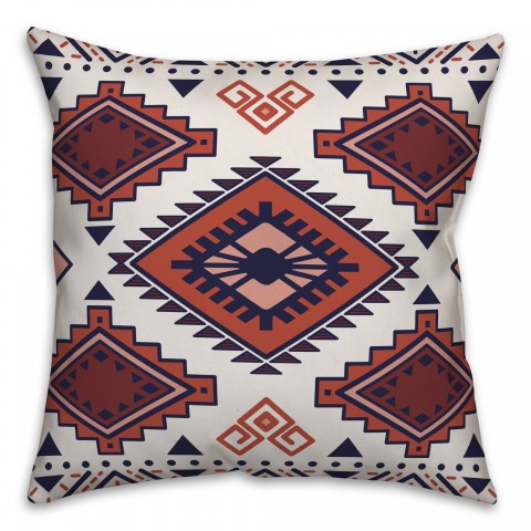 Red Clay and Navy Tribal Pattern 18x18 Spun Poly Pillow