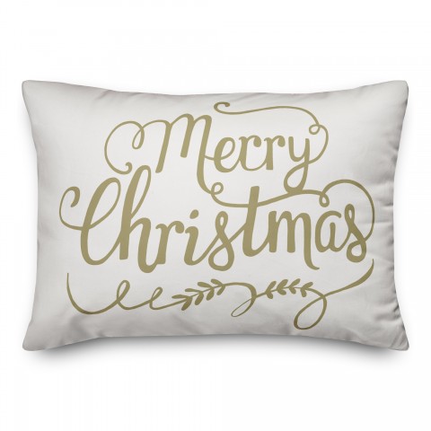 Merry Christmas Gold Script 14x20 Spun Poly Pillow
