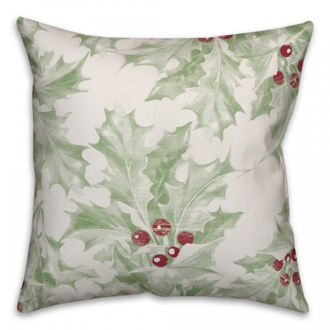 Holly Leaves 18x18 Spun Poly Pillow