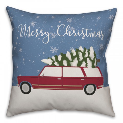 Merry Christmas Station Wagon 18x18 Spun Poly Pillow