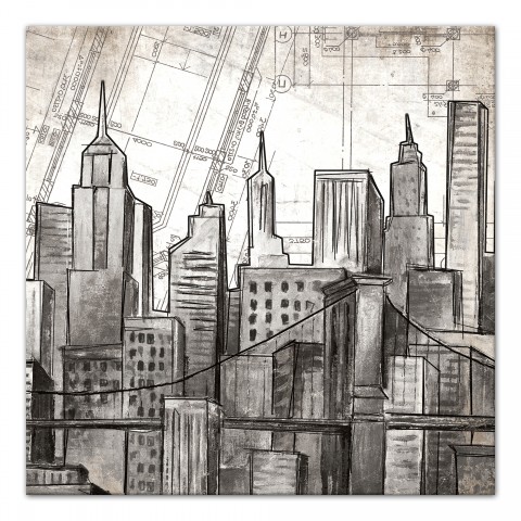 Sketch City Skyline 16x16 Canvas Wall Art