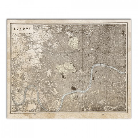 Vintage Map of London on Water Stained Canvas 16x20 Canvas Wall Art