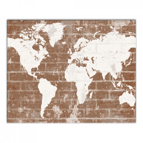 World Map on Distressed Brick 16x20 Canvas Wall Art