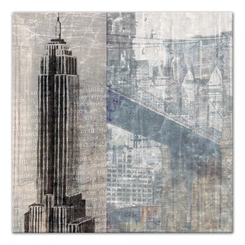 New York Landmarks on Distressed Background 12x12 Canvas Wall Art