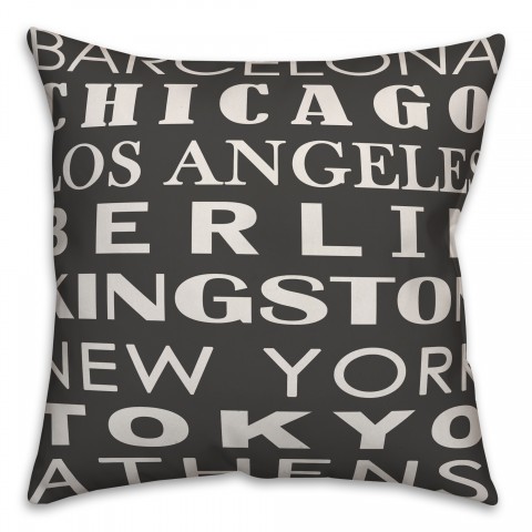 Major City Names 18x18 Spun Poly Pillow