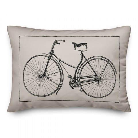 Black Vintage Bike on White 14x20 Spun Poly Pillow