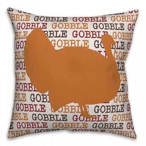 Gobble Text Pattern & Turkey 18x18 Spun Poly Pillow