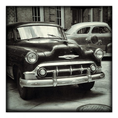 Black and White Vintage Cars 16x16 Canvas Wall Art