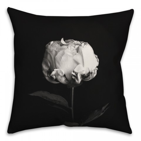 White Rose on Black Background 18x18 Spun Poly Pillow