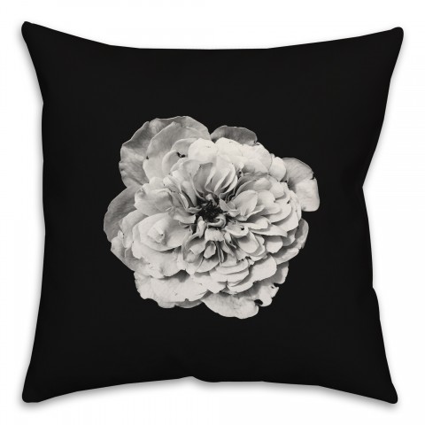 White Flower on Black Background 18x18 Spun Poly Pillow