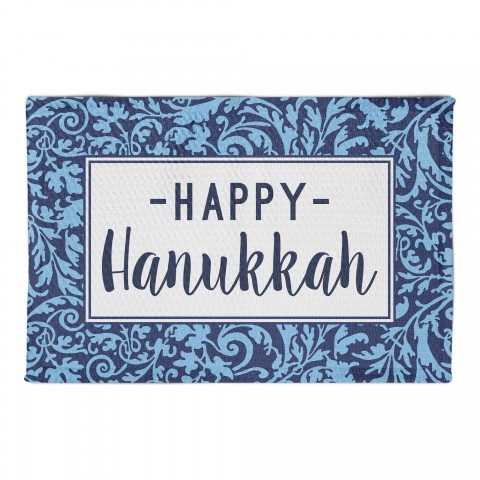 Happy Hanukkah Damask Print 2x3 Area Rug