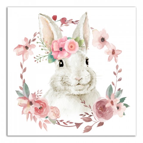 Floral Bunny 16x16 Canvas Wall Art