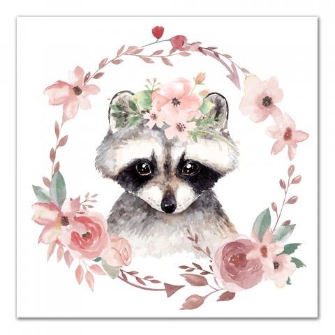 Floral Raccoon 16x16 Canvas Wall Art