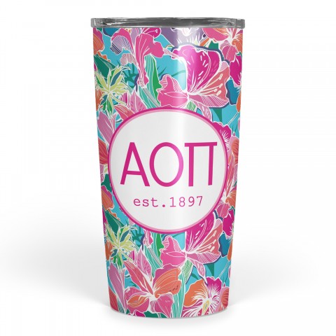 Alpha Omicron Pi Bright Florals 20 oz Tumbler