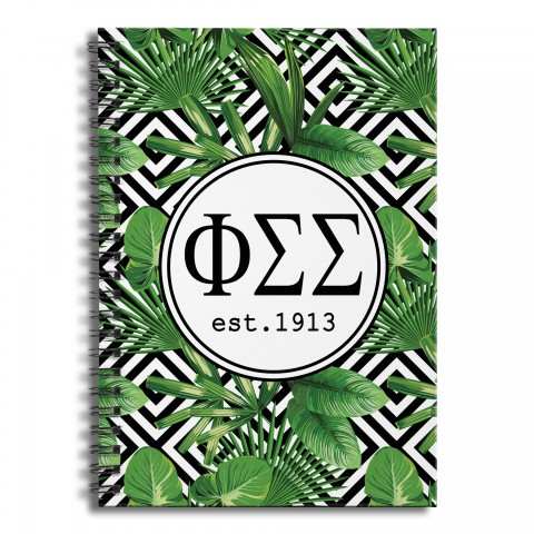 Phi Sigma Sigma Tropical Palms 6x8 Ruled Spiral Notebook