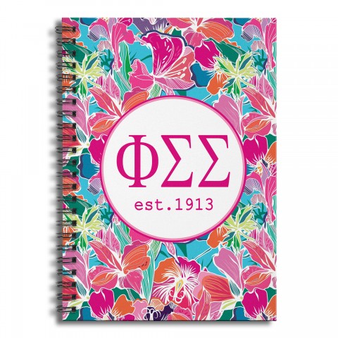 Phi Sigma Sigma Bright Florals 6x8 Ruled Spiral Notebook