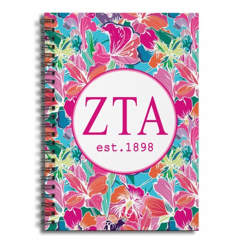Zeta Tau Alpha Bright Florals 6x8 Ruled Spiral Notebook