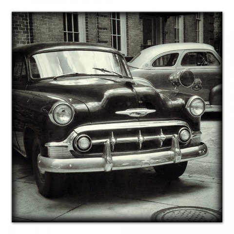 Black and White Vintage Cars 36x36 Canvas Wall Art