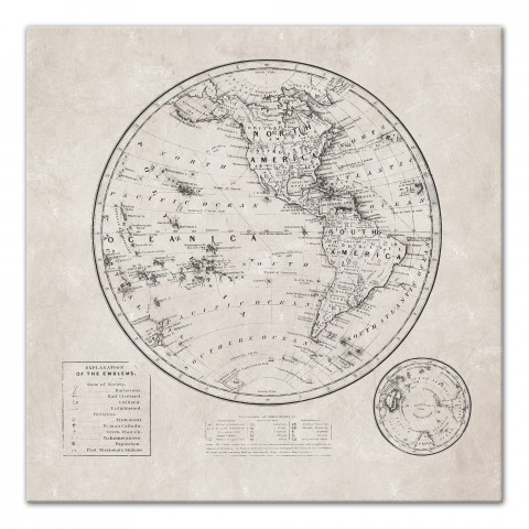 Round World Map Distressed 24x24 Canvas Wall Art