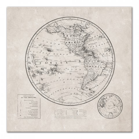 Round World Map Distressed 30x30 Canvas Wall Art