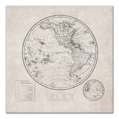 Round World Map Distressed 36x36 Canvas Wall Art