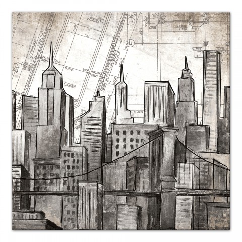 Sketch City Skyline 24x24 Canvas Wall Art