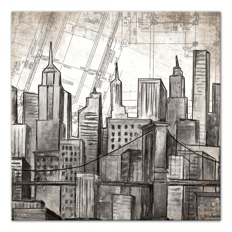 Sketch City Skyline 30x30 Canvas Wall Art