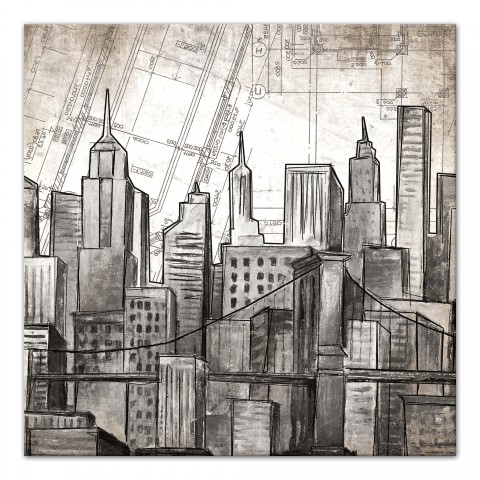 Sketch City Skyline 36x36 Canvas Wall Art