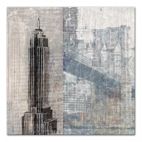 New York Landmarks on Distressed Background 36x36 Canvas Wall Art