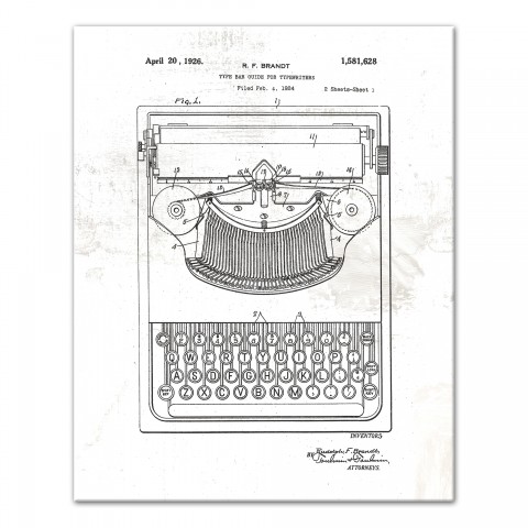 Typewriter Patent on Distressed White 24x30 Canvas Wall Art