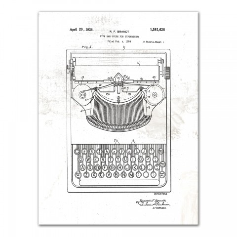 Typewriter Patent on Distressed White 30x40 Canvas Wall Art