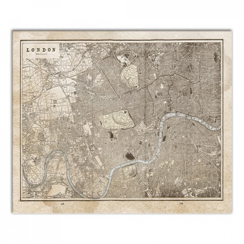 Vintage Map of London on Water Stained Canvas 20x24 Canvas Wall Art